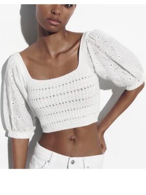 Zara Boho Embroidered White Crop Top. L. NWT.